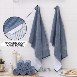 smiry Premium Kitchen Towels(18"x 28", 6 Pack), Large Cotton Dish Cloths Set, Flat & Terry Towel Highly Absorbent Tea Towels with Hanging Loop, Navy
