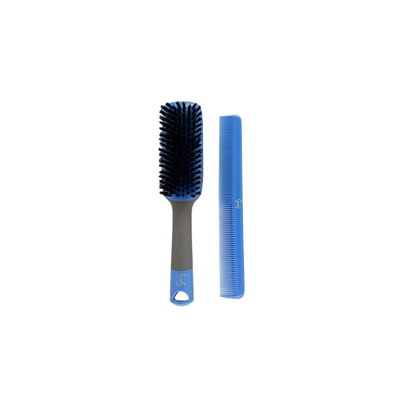 Goody Straight Talk Styler Hair Brush and Comb Set, Blue/Grey