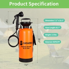 Shcazhcx High Pressure 2.1 Gallon/8L Portable Shower with 10 Spray Modes, Multi-use Sprayer for Camping & Beach Shower, Outings, Hiking, Pet Bath, Car Washing, Plant Spraying, No Power Needed, Organge