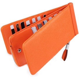 Huztencor Long Wallet, Thin, Bifold for Men, Women, Anti-magnetic, Card Case, 26 Cards, Large Capacity, Popular, Coin Purse, Unisex, RFID Protection, orange