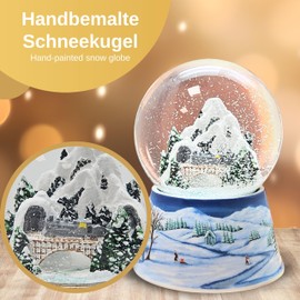 Snow Globe Christmas Music Box | Winter Landscape Mountains | Base Winter Landscape Medium Blue | Music Box Winter Wonderland | Shake Ball Christmas Decoration | W: 10 cm H: 14 cm | 20290
