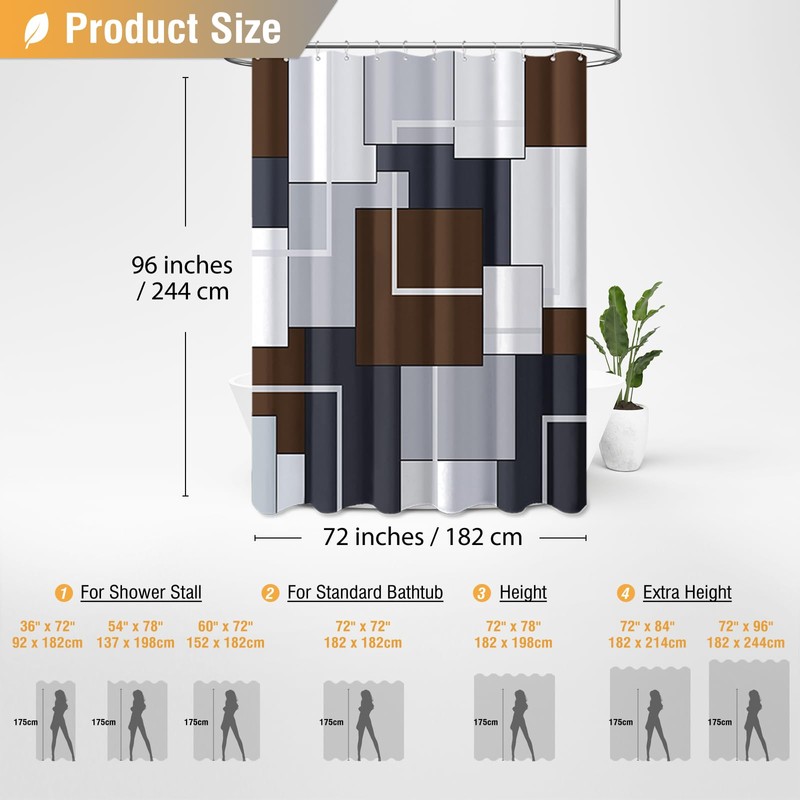 BTTN 96 Inch Extra Long Shower Curtain, 72x96 Geometric Waterproof