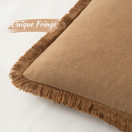 MIULEE Set of 2 Linen Throw Pillow Covers Decorative Square Pillow Covers Farmhouse Style Boho Cushion Covers Brown Pillow Covers with Fringe for Living Room 18x18 Inch
