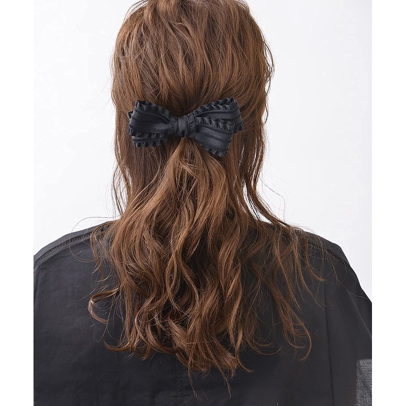 Vingtaine H7403-BK- Ruffled Ribbon Barrette, Cute, Adult, Cute, Hair Clip,