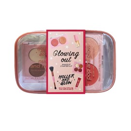 Holler and Glow Glowing Out Makeup 5-Piece Gift Set, Includes Eyeshadow Quad, Blush and Highlighter Duo, Lip Oil, Lip Gloss and Dual Ended Makeup Brush