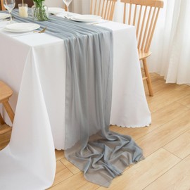 Chuqing Chiffon Table Runner, Wedding Fabric Tulle Boho Table Runner, Table Decoration, 70 cm x 3 m, Grey