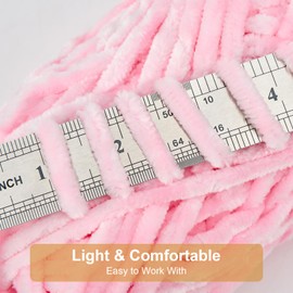 Soft Velvet Chenille Yarn for Crocheting & Knitting - Bulky Yarn for DIY Weaving Crafts 3 Skeins Pink (3.5oz 66yds/Skein)