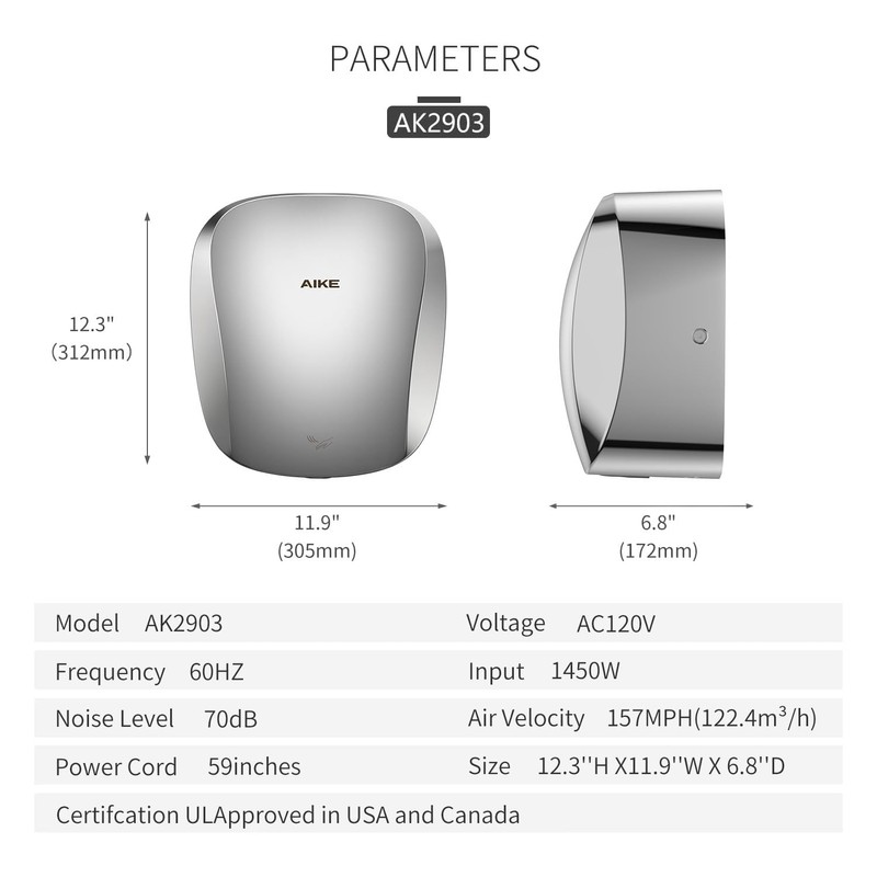 AIKE Air Tank Heavy Duty Hand Dryer HEPA Filter UL