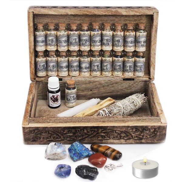 UnaLunaMoona Wiccan Kit, Expansion Witchcraft Kit Spell Supplies and Tools, Crystals Sets for Witchcraft, Witch Kit Starter Set Pack, Wicca Black Salt, Pentagram, Altar Kit, Alters