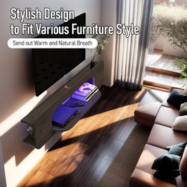 TuckTect Floating TV Stand with LED Lights, 58'' Wall Mounted TV Shelves with 1 Open Shelf, Modern Entertainment Media Console Center Large Storage Shelf Under TV for Living Room (Dark Grey)