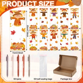 50 Sets Thanksgiving Fall Gifts Bulk Appreciation Ballpoint Pens with Greeting Cards Storage Bags Autumn Scarecrow Cards Motivational Set for Student Teacher Coworker Employee Office Party Favors