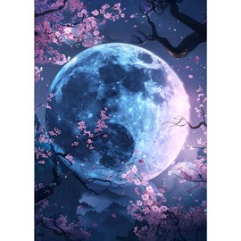GDYEEH DIY 5D Bright Moon Diamond Art Kits, Round Full Drill Moonlit Night Diamond Painting Picture, Tree Flowers Painting by Numbers Art Kits for Adults Beginners Home Wall Decor 12x16 inch