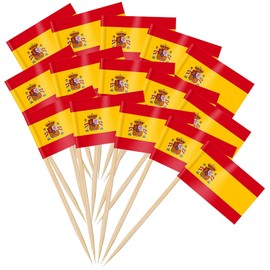 Spain Flag Skewers, Toothpick with Spain Flag, Spain Cocktail Stick Flags, Toothpick Paper Flag for Spain, Pack of 100 Spain Flag Toothpicks, for Cupcakes, Tableware Decorations