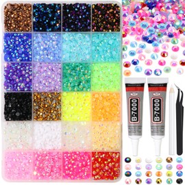 RODAKY 30000PCS Resin Jelly Rhinestone 4mm Flatback Crystal Gems AB Color Rhinestones Bedazzling Kit with 2PCS 10ml B7000 Jewelry Glue Tweezers Pen Making Kit for DIY Craft Clothing Shoes Nail Decor