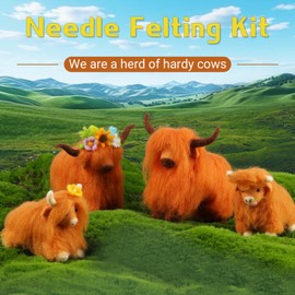 Zlulary Needle Felting Kit, Felting Kit, Cow Needle Felting Kit Wool Felting Kit for Beginner with Felting Supplies Includes Wool Roving, Felting Pad, Felting Needles and Instruction