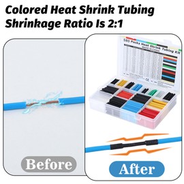 WUFANC Heat Shrink Tubing Set, 580 Pieces, Heat Shrink Tubes, Coloured Includes 6 Colours and 11 Sizes, 2:1 Shrink Ratio, Heat Shrink Tube, Waterproof, Suitable for Cable Insulation, Protect