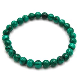 Taddart Minerals - Green Malachite Natural Gemstone Bracelet with 6 mm Balls on Elastic Nylon Thread - Handmade, Malachite, malachite