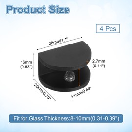 uxcell 4Pcs Glass Fixing Clip, for 8-10mm Semicircle Glass Combination Fixing Mirror Bracket, Aluminum Alloy Clip Clamp with Screws for Glass/Wood Display Cabinet, Black