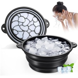Tazón Facial para Baño de Hielo, 27.5 x 23.5 x 10CM Lavabo Plegable Facial, Lavabo Facial de Hielo de Silicona con Agujero Colgante y Bandeja de Hielo Integrada