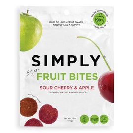 SIMPLY Fruit Bites (Really Real Gummies) | Made with Real Fruit | Sour Cherry & Apple Gummies | 1.8 oz (Pack of 8) | No Cane Sugar + Gluten Free + Kosher