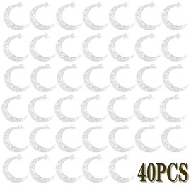 40pcs Bright Silver Hollow Moon Charms Filigree Luna Crescent Charms Celestial Moon Pendants for DIY Earrings Necklace Jewelry Making Findings