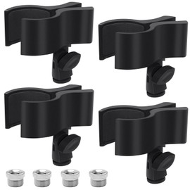 Adjustable Microphone Holder Clip, 1 Pcs Plastic Spring Mic Clip, Microphone Stand Outer Diameter Between 32mm to 60mm with 1pcs 5/8" to 3/8" Screw Adapter, Black (1)