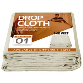 Utopia Drop Cloth for Painting (9x12 ft, 1 Pack) Washable and Reusable Canvas Fabric for Furniture & Floor Protection Highly Absorbent Paint Cover - Duck Dropcloth for Outdoor and Indoor Use
