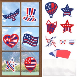 ZEELONA 24 Pack 4th of July Craft Kit for Kids Make You Own Patriotic Stained Glass Craft Kit Window Stained Glass Suncatchers for DIY USA Independence Day Classroom Art Activities Party Dcoration