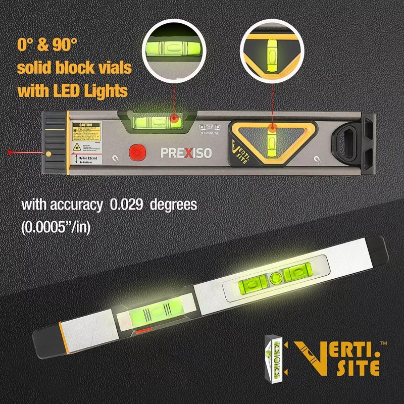 PREXISO 2-in-1 Laser Level Spirit Level Light Alignment Point&30Ft Leveling