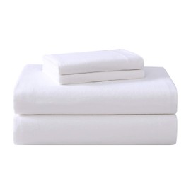 Laura Ashley - Full Sheet Set, Cotton Flannel Bedding, Brushed for Extra Softness & Comfort (True White, Full)