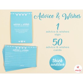 Party Hearty Baby Shower Games for Boy, Advice and Wishes Cards, 50 Blue Cards 1 Sign, Advice for Parents to Be/New Parents, Advice Cards