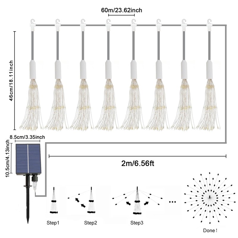 Christmas Lights Solar Fairy Lights 8Pack Hanging Solar Firework Lights