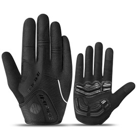 INBIKE Men's Cycling Gloves, Full Finger Gel Padded Mountain Bike Black X-Large