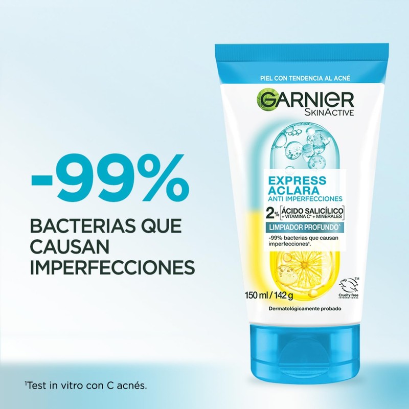 Garnier Express Aclara Gel Limpiador Facial Ácido Salicílico y Vitamina