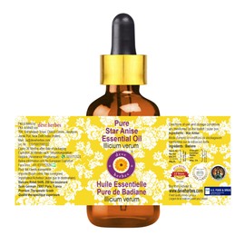 Deve Herbes Pure Star Anise Essential Oil (lllicium verum) with Glass Dropper Steam Distilled 50ml (1.69 oz)