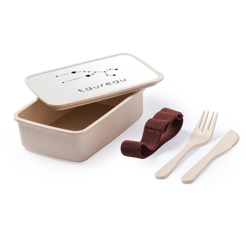 Fabulous Lunch Box Lunch Box with Cutlery White Taurus Zodiac