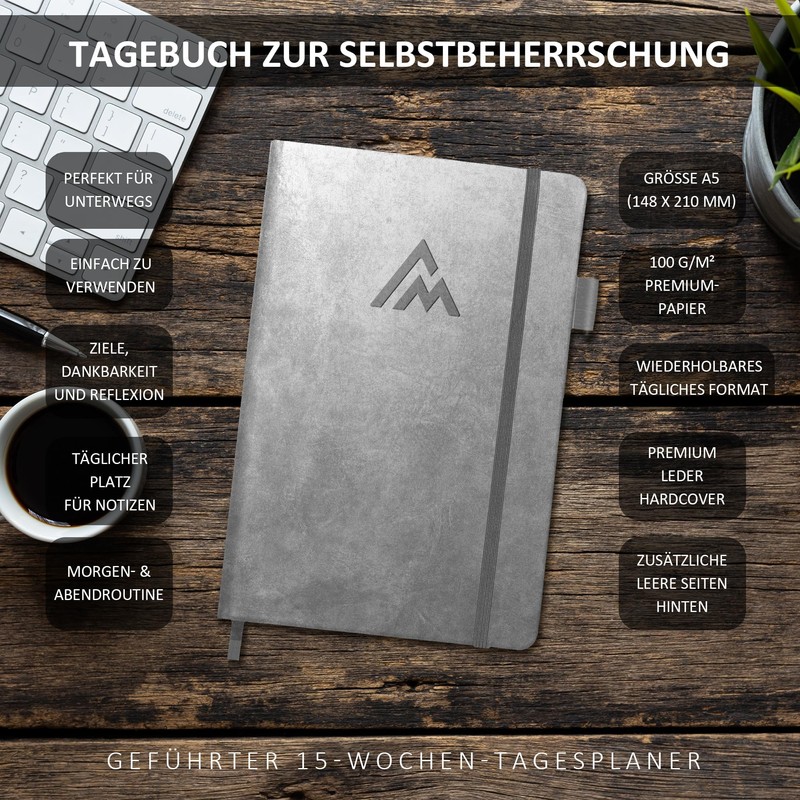 BIROYAL Self-Mastery Journal for Men, Grey Triangle