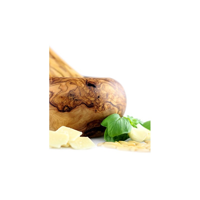 Round Mortar with Pestle Olive Wood 14 cm