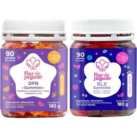 FLOR DE JAGUAR I Pack 2 DFN Gummies and RLX Gummies! 180 g c/u Con Mineral, Probióticos, Vitamina Ayudan al descanso y relajación nocturna I Sin Azúcares ni conservadores