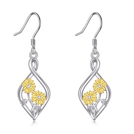 Sunflower Drop Earrings for Women 925 Sterling Silver Infinity Dangle Leverback Earrings for Girls Sunflower Jewellery Gift