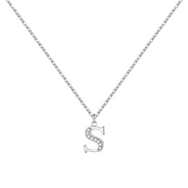 S925 Silver Initial Necklace for Women A-Z Letter Necklace Dainty Necklaces Jewelry for Women Cubic Zirconia Pendant Charm (Letter S)