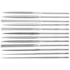 Nicholson 12 Piece Needle File Set with Handles, Swiss Pattern, Double Cut, #0 Coarseness, 5-1/2" Length