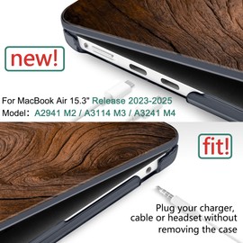 DONGKE Compatible with M4 MacBook Air 15 inch Case 2025 2024 2023 A3241 A3114 A2941 M3 M2 Liquid Retina Display Touch ID, Plastic Hard Case & Keyboard Skin & Screen Protector - Wood Grain