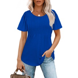 Summer Tops for Women 2025 Trendy Short Sleeve Round Neck Loose T Shirts Blue L