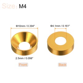 HARFINGTON 30pcs Countersunk Washer M4 Anodized Aluminum Alloy Finishing Washers, Screw Gaskets for Mechanical Accessories Parts, Golden