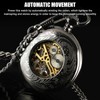 Partsdom Mens Pocket Watch Mechanical Black Steampunk Skeleton Retro Chain