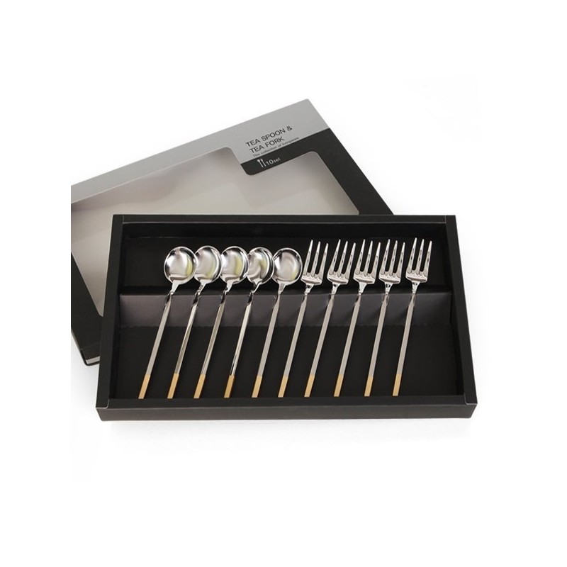 Square Gold Teaspoon/Teafork 10-Piece Set / 스퀘어 골드 티스푼티포크 10P