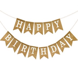 Anwyll Happy Birthday Banner - NO DIY Brown Burlap Happy Birthday Banner Sign Happy Birthdays Party Decoration Happy Birthdays Banners Bunting for Women Men Girl Boy Celebration Party Backdrops