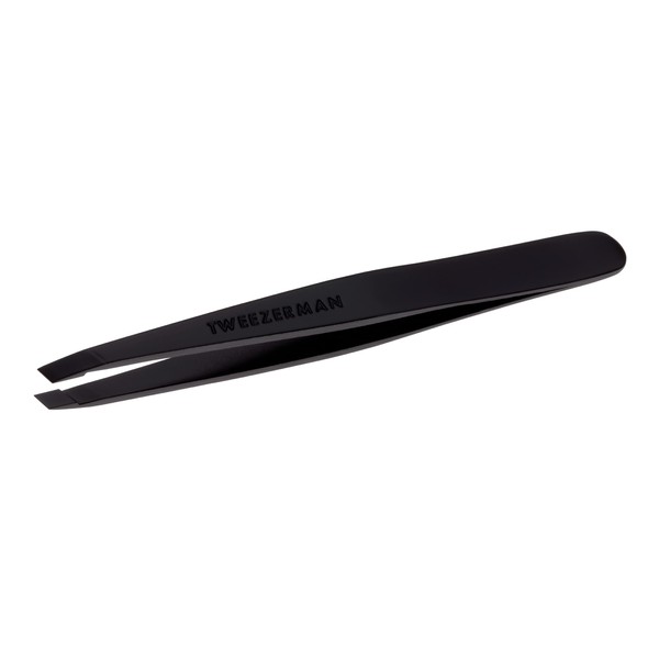 TWEEZERMAN Stainless Steel Tweezers with Hand-Finished Angled Tip for Hair Plucking, Matte Black