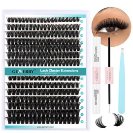 GEMERRY Individual Eyelash Set 60D/80D Cluster Eyelashes 0.07 D Crul 10-18 mm Clusters Individual Eyelash Glue and Applicator DIY Cluster Eyelash Extension Set (60D+80D-0.07D-10-18 mm Set)